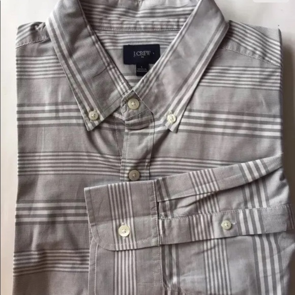 J.Crew Men Dress Shirt Long Sleeve Gray Large Stripe White Long Sleeve Cotton - Picture 2 of 8